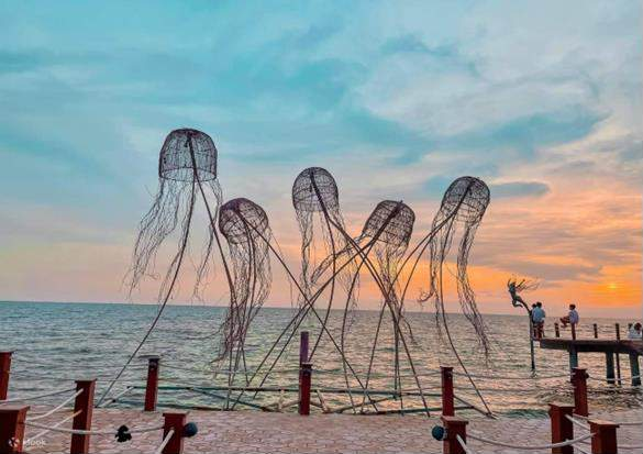 A group of jellyfishes on a dock AI-generated content may be incorrect.
